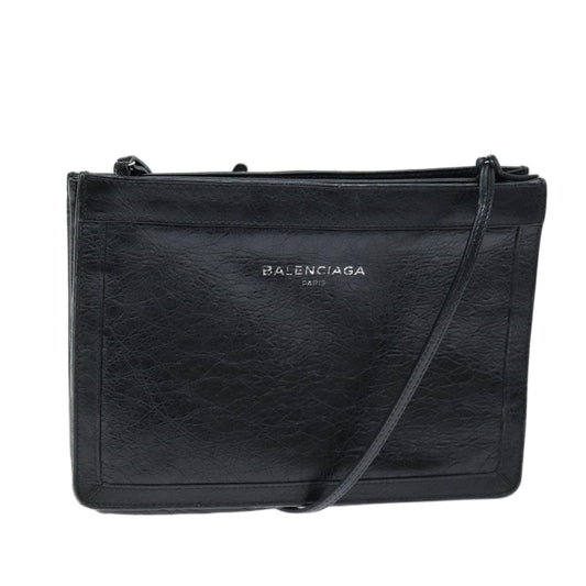 Balenciaga Navy Pochette Shoulder Bag Leather Black 339937 Auth bs14200