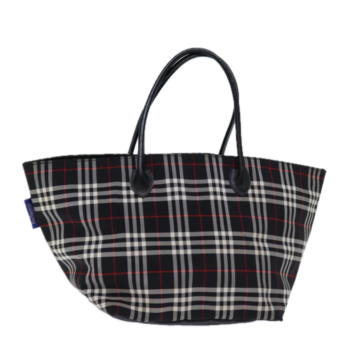 Burberry Nova Check Blue Label Tote Bag Nylon Black White Auth bs14251