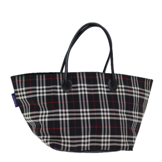 Burberry Nova Check Blue Label Tote Bag Nylon Black White Auth bs14251