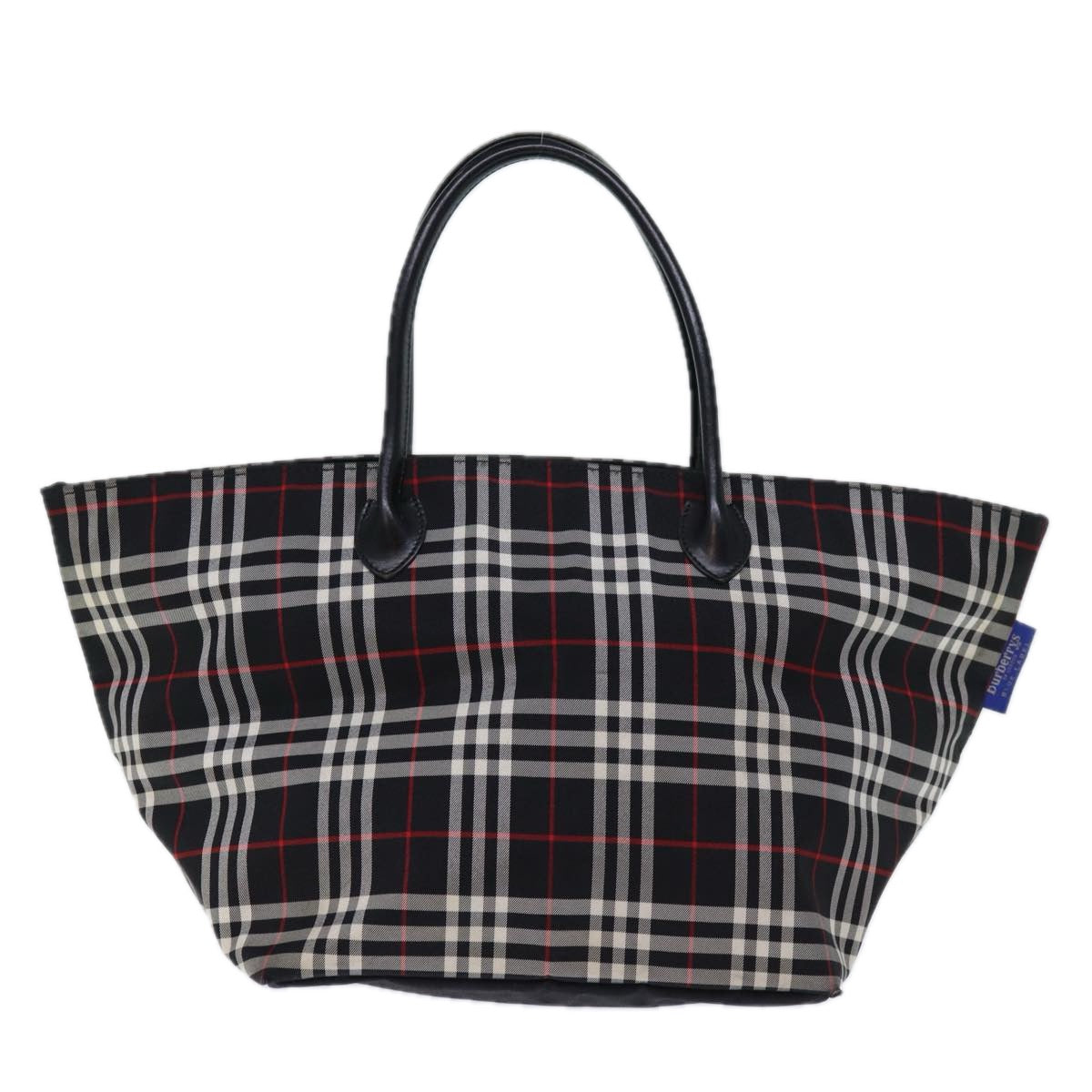 Burberry Nova Check Blue Label Tote Bag Nylon Black White Auth bs14251