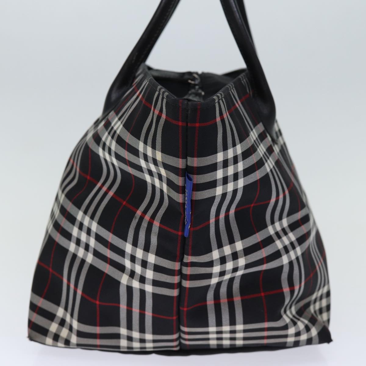 Burberry Nova Check Blue Label Tote Bag Nylon Black White Auth bs14251