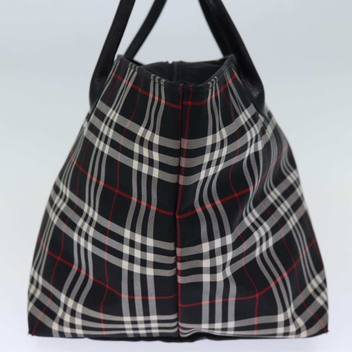 Burberry Nova Check Blue Label Tote Bag Nylon Black White Auth bs14251