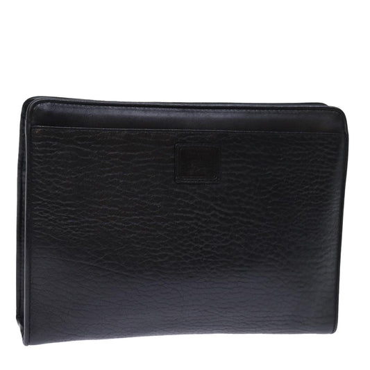 Burberry Clutch Bag Leather Black Auth bs14320