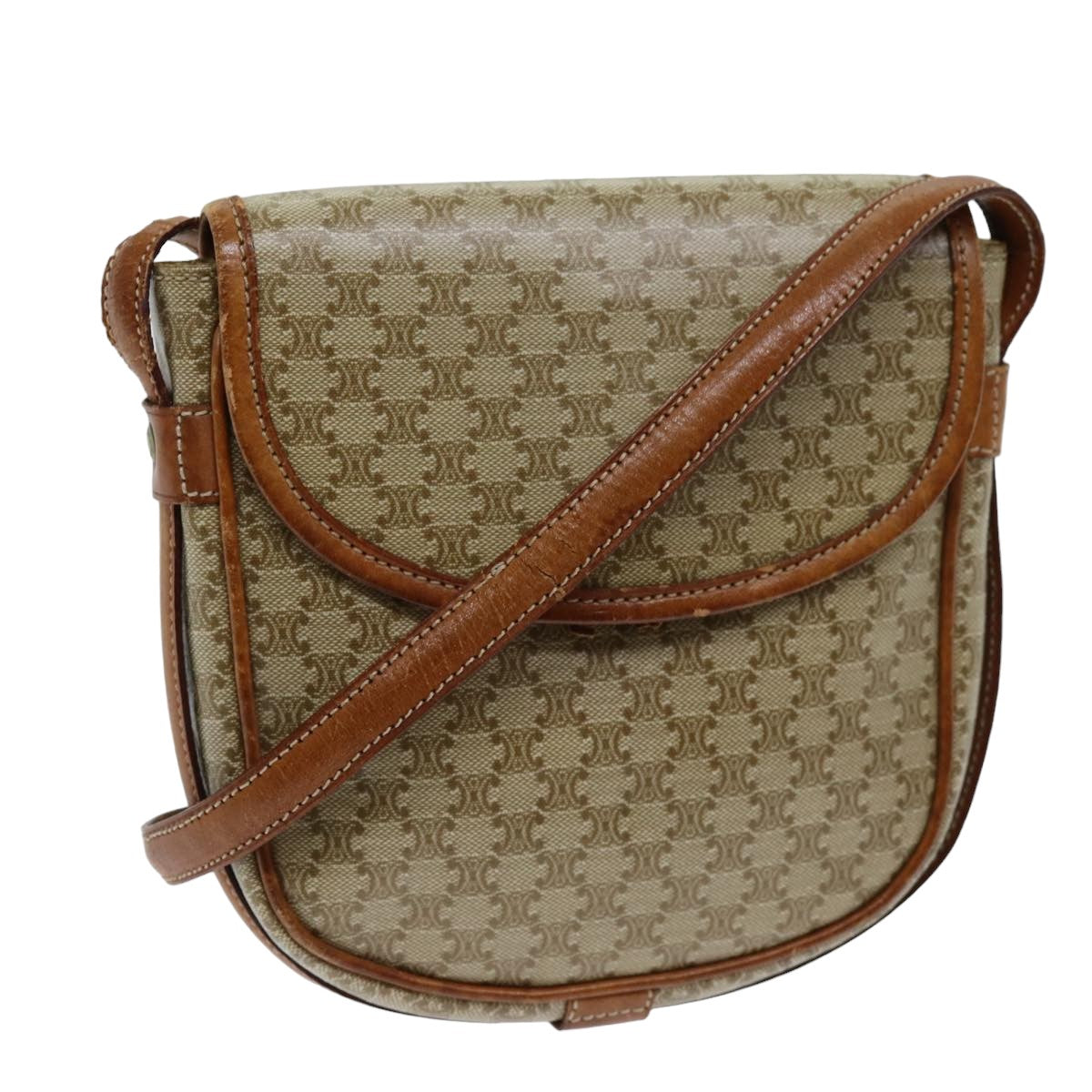 Luxury CELINE Macadam Canvas Shoulder Bag Beige 14377