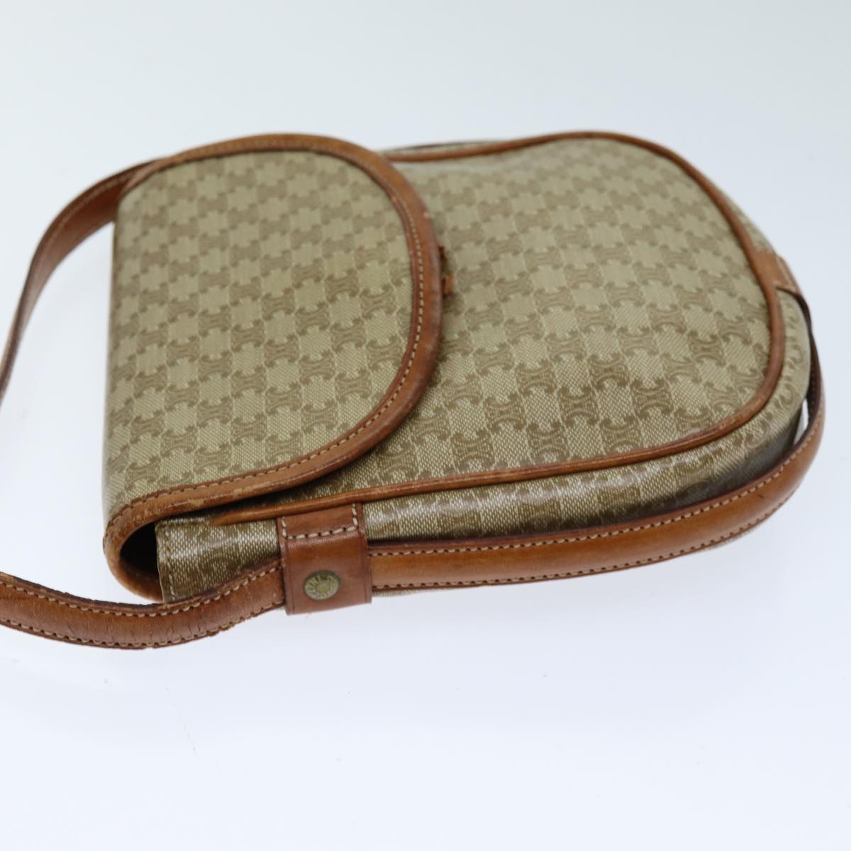 Luxury CELINE Macadam Canvas Shoulder Bag Beige 14377