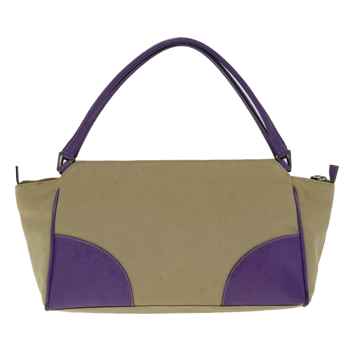 PRADA Hand Bag Canvas Purple Beige Auth bs14396