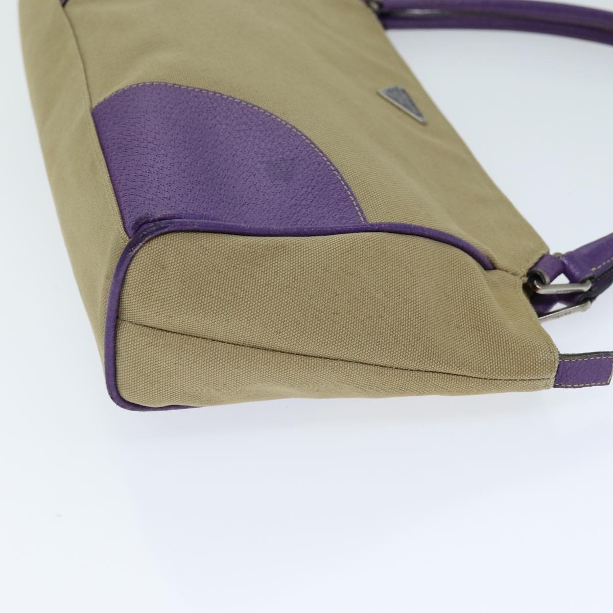 PRADA Hand Bag Canvas Purple Beige Auth bs14396