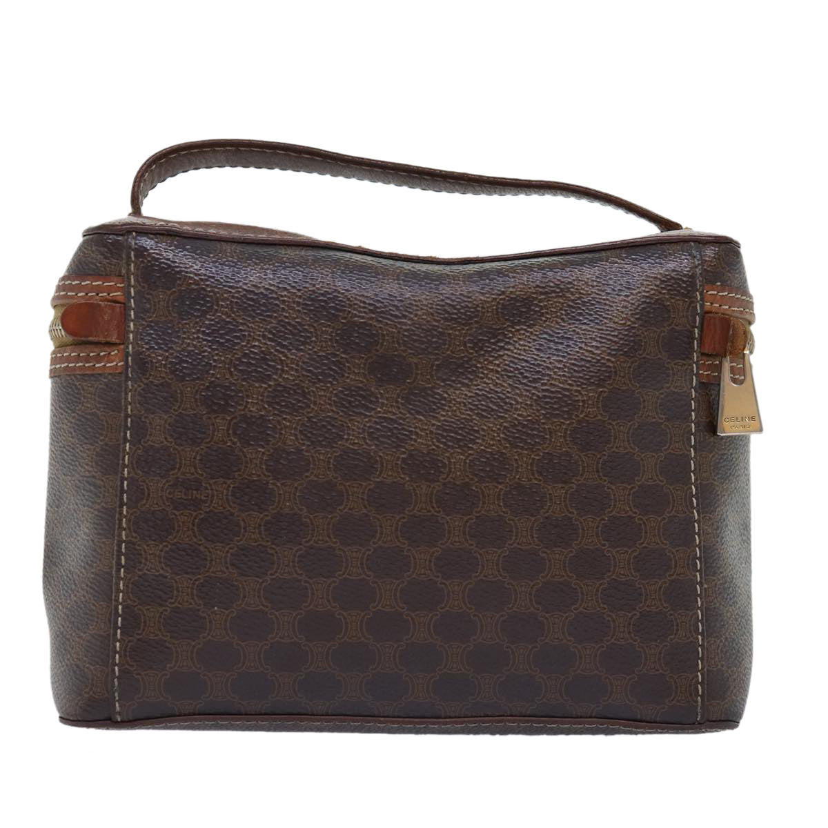 Luxury CELINE Macadam Canvas Vany Hand Bag PVC Brown 14476