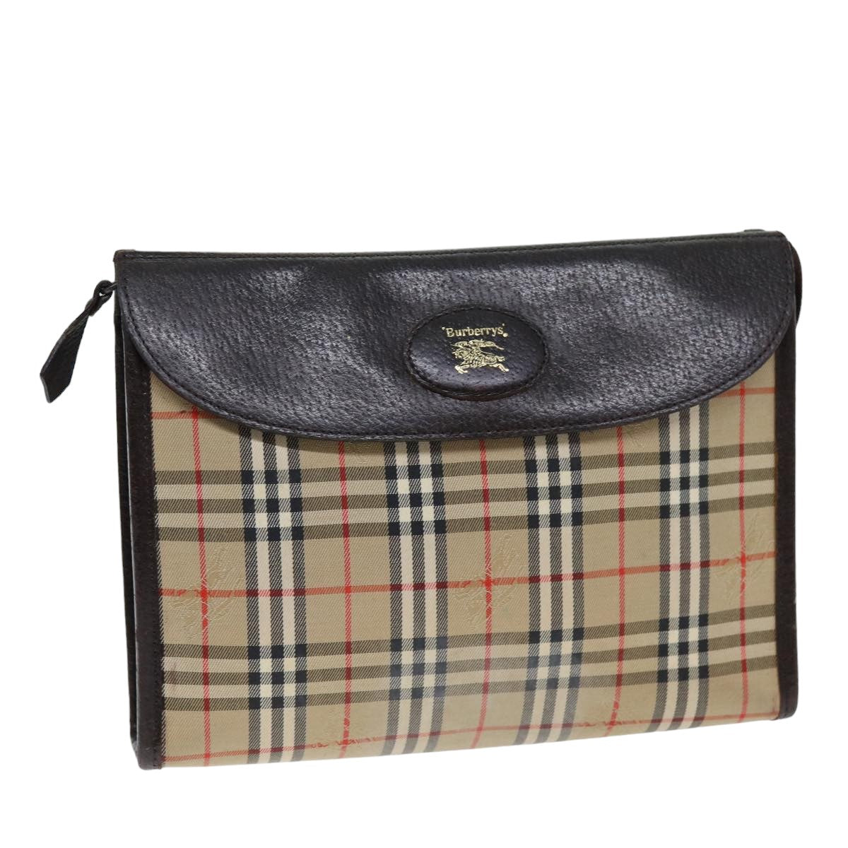 Burberry Nova Check Clutch Bag Canvas Beige Auth bs14645