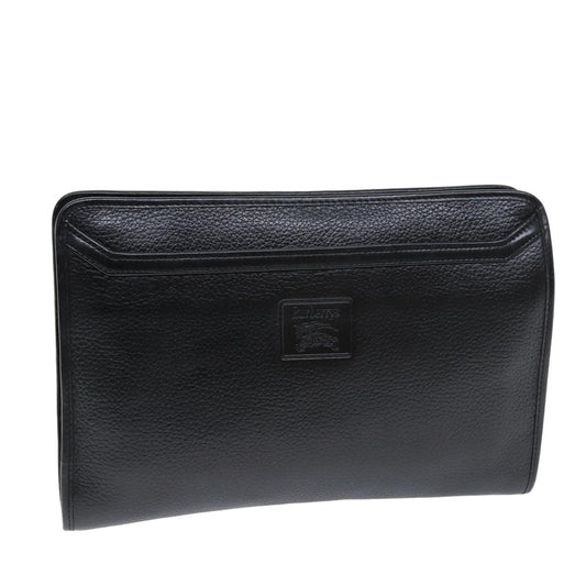 Burberry Clutch Bag Leather Black Auth bs14646