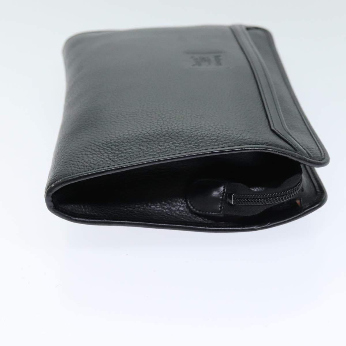 Burberry Clutch Bag Leather Black Auth bs14646