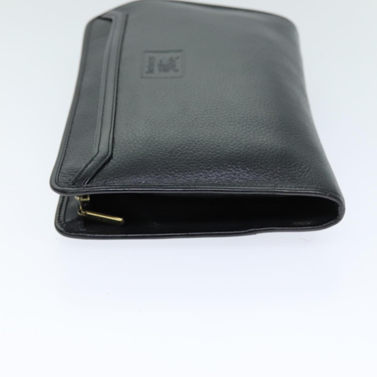 Burberry Clutch Bag Leather Black Auth bs14646