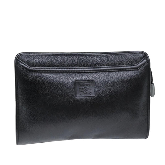 Burberry Clutch Bag Leather Black Auth bs14647