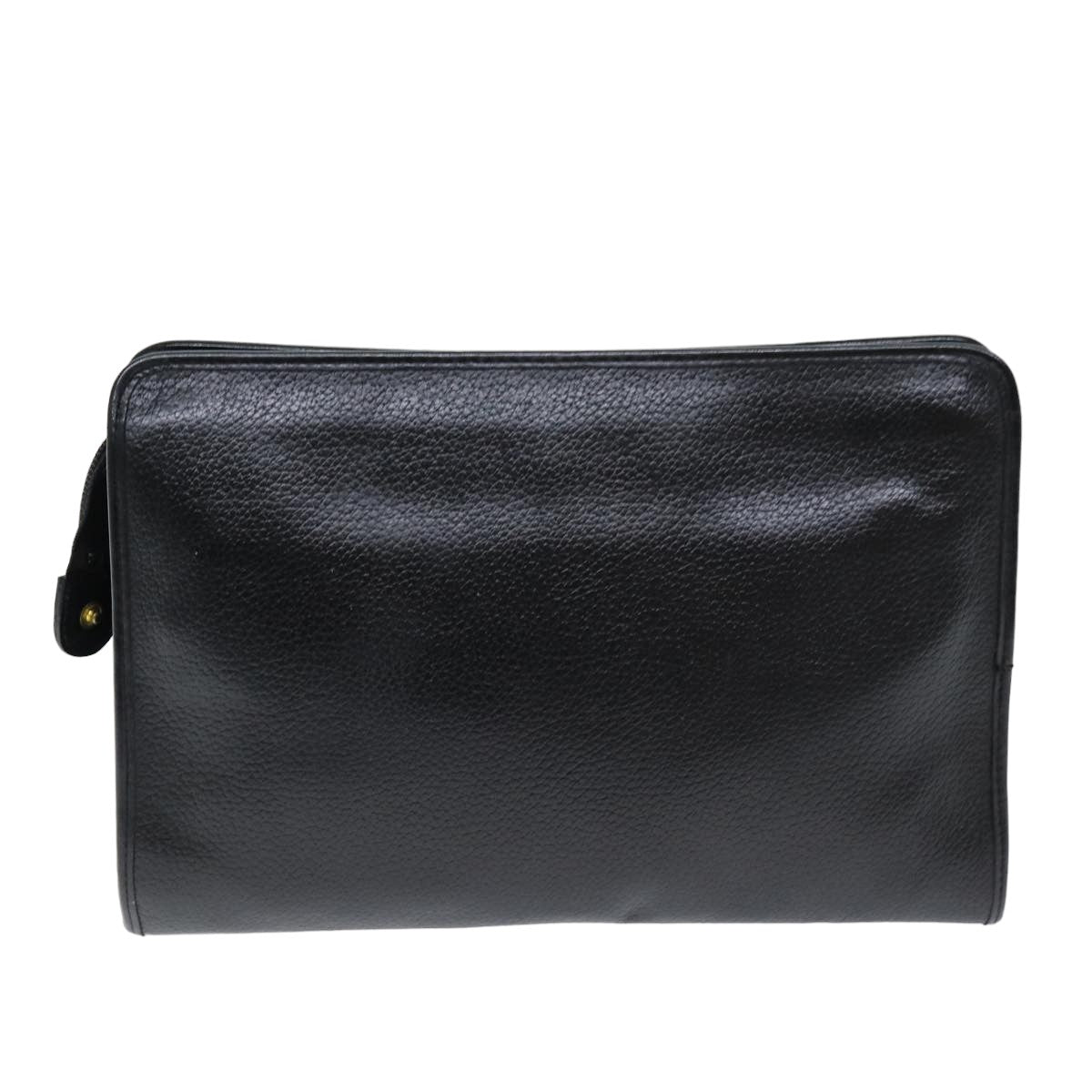 Burberry Clutch Bag Leather Black Auth bs14647
