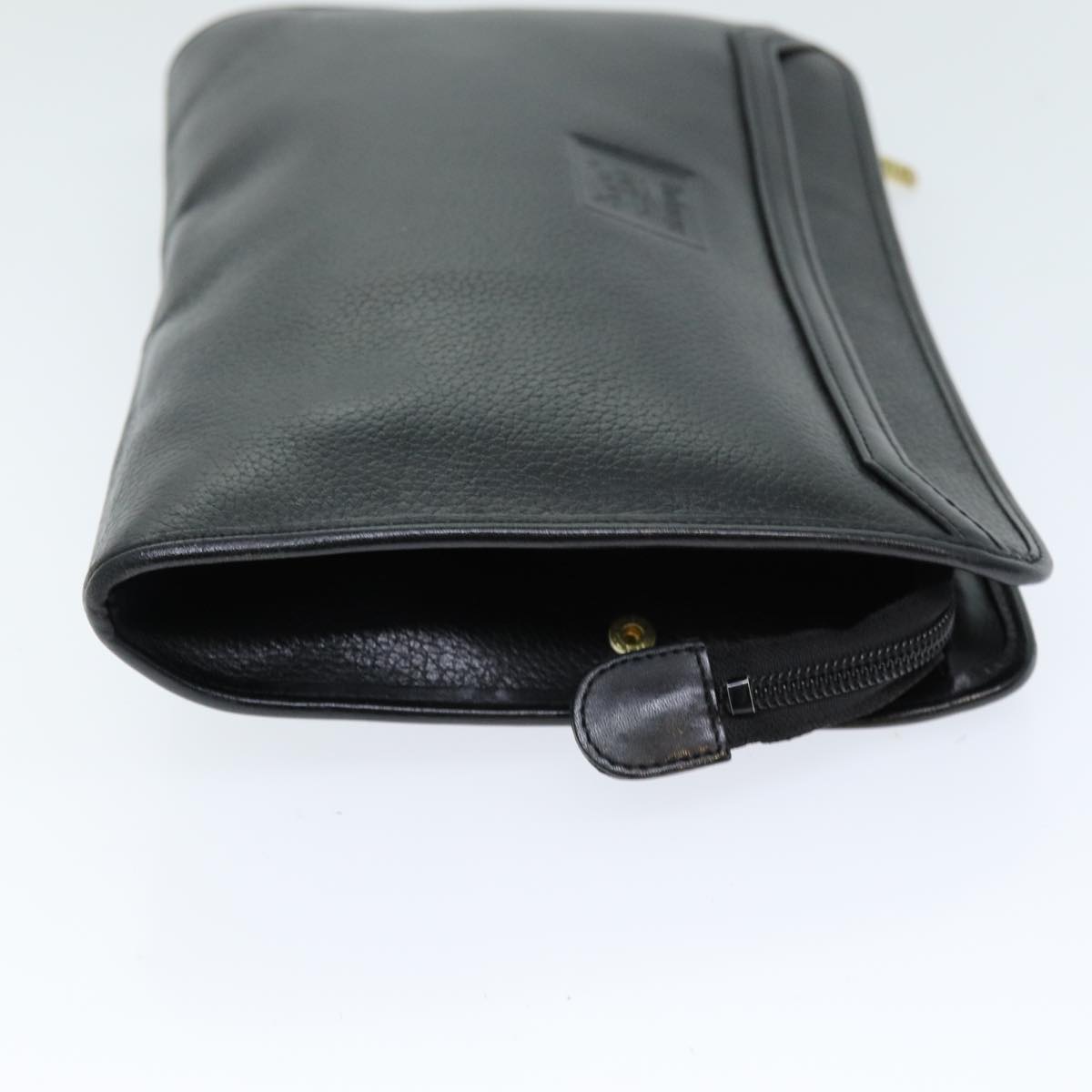 Burberry Clutch Bag Leather Black Auth bs14647
