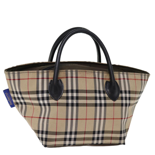 BurberrySs Nova Check Blue Label Hand Bag Nylon Beige Auth bs14769