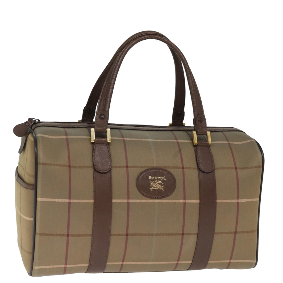Burberry Nova Check Boston Bag Canvas Khaki Auth bs14854