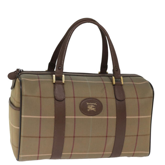 Burberry Nova Check Boston Bag Canvas Khaki Auth bs14854