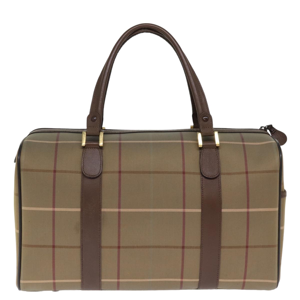 Burberry Nova Check Boston Bag Canvas Khaki Auth bs14854