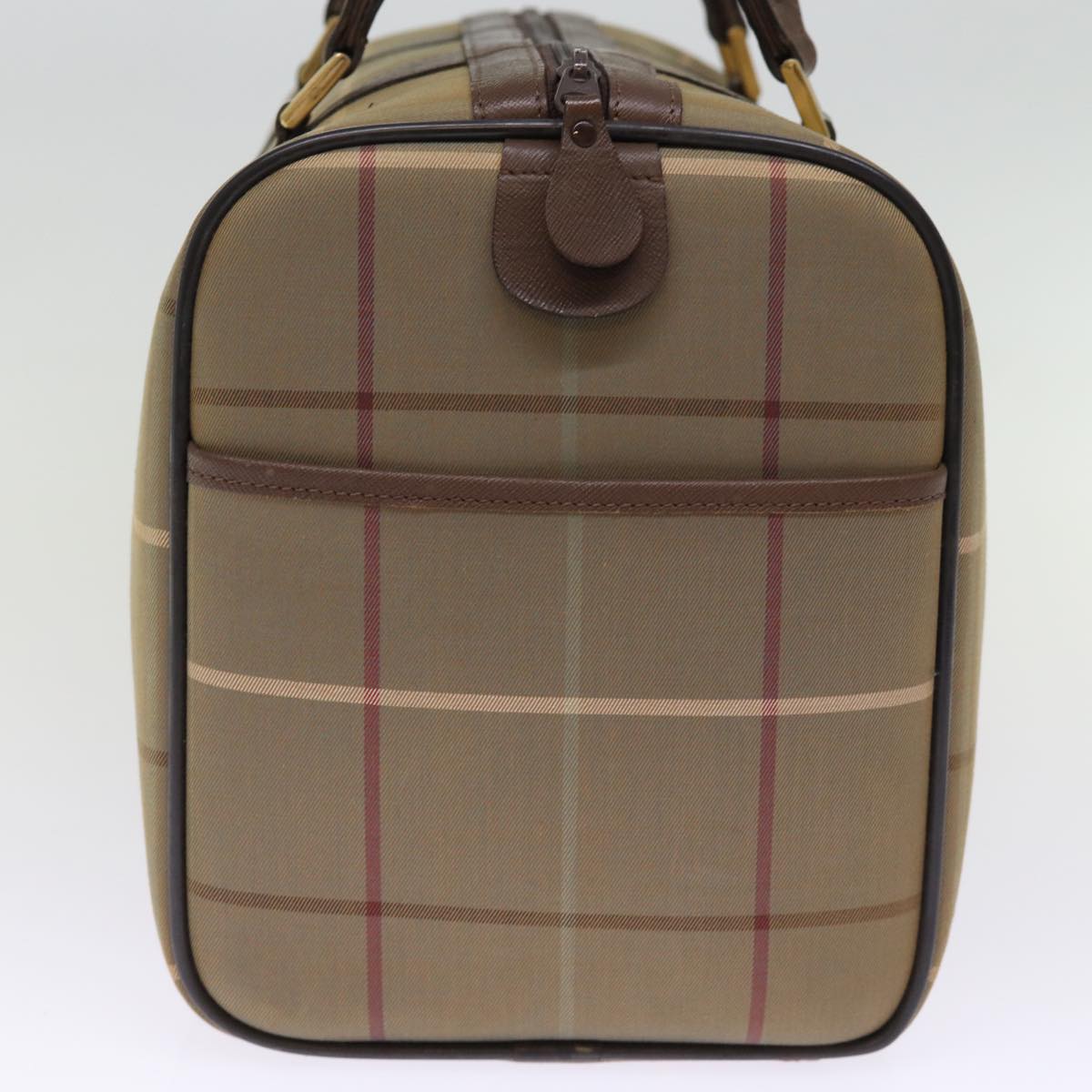 Burberry Nova Check Boston Bag Canvas Khaki Auth bs14854