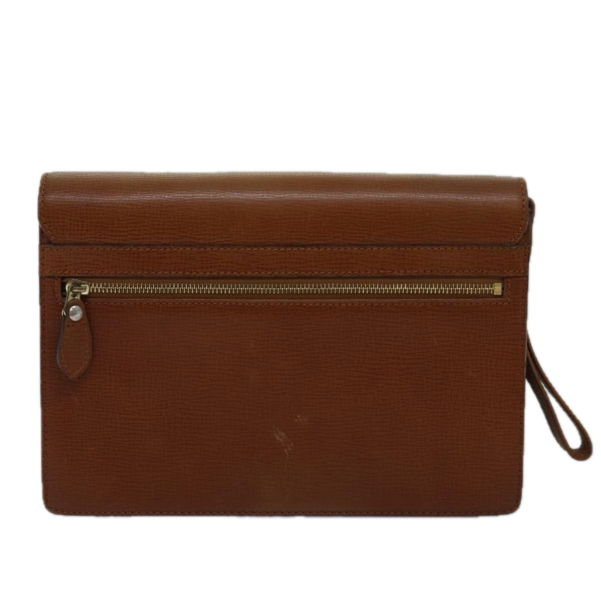 Burberry Clutch Bag Leather Brown Auth bs14900