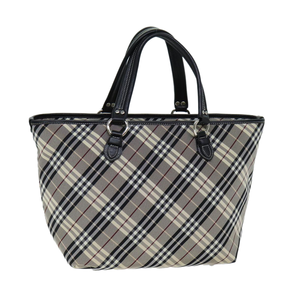 Burberry Nova Check Blue Label Tote Bag Canvas Beige Black Auth bs14934