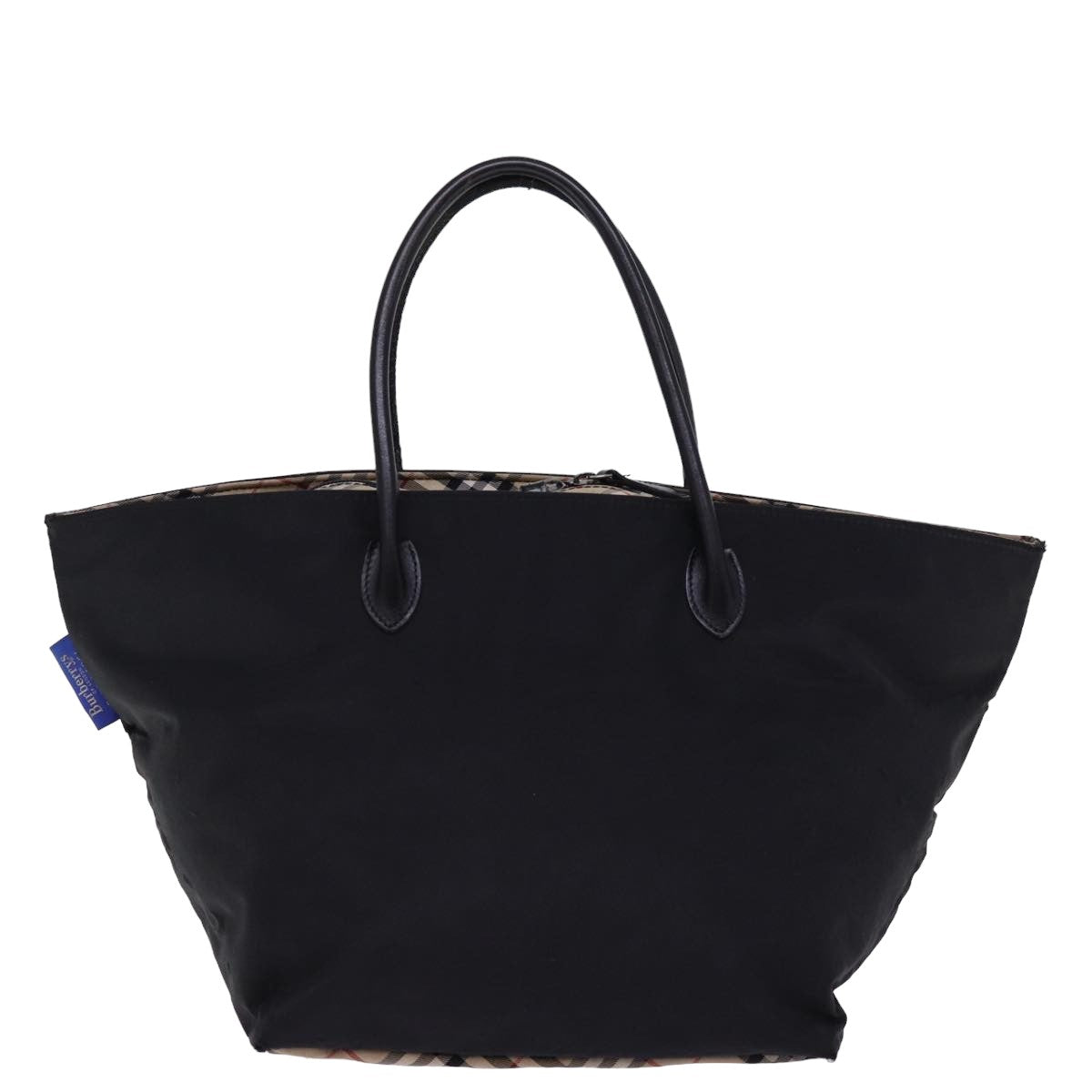 Burberry Nova Check Blue Label Hand Bag Nylon Beige Black Auth bs14994