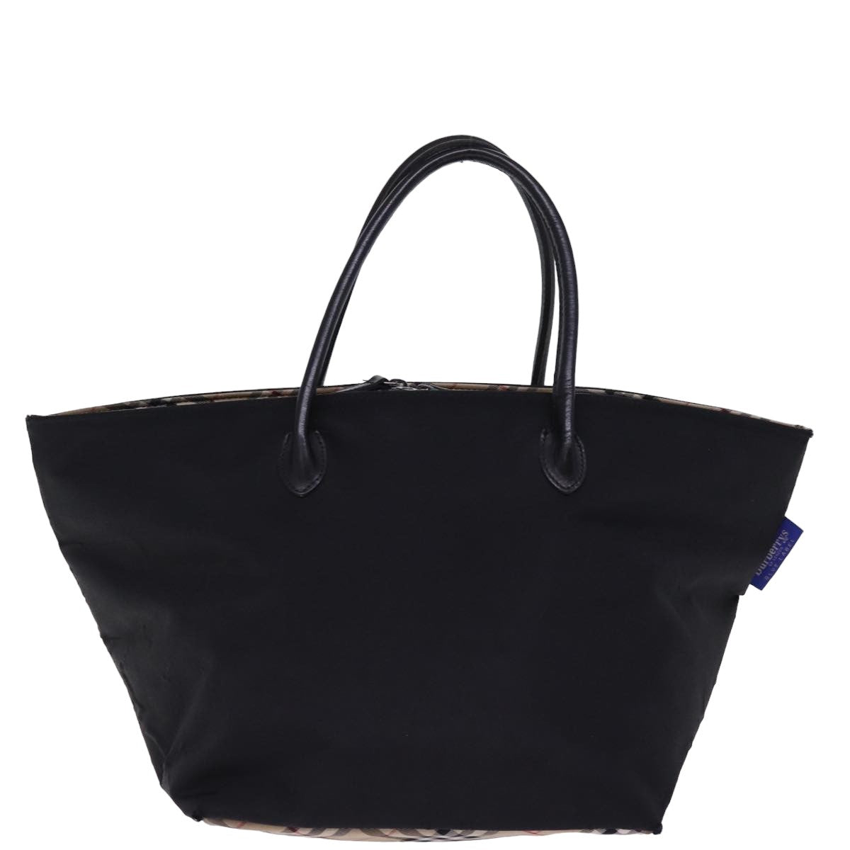 Burberry Nova Check Blue Label Hand Bag Nylon Beige Black Auth bs14994