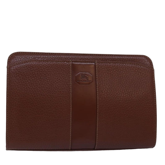 Burberry Clutch Bag Leather Brown Auth bs15138