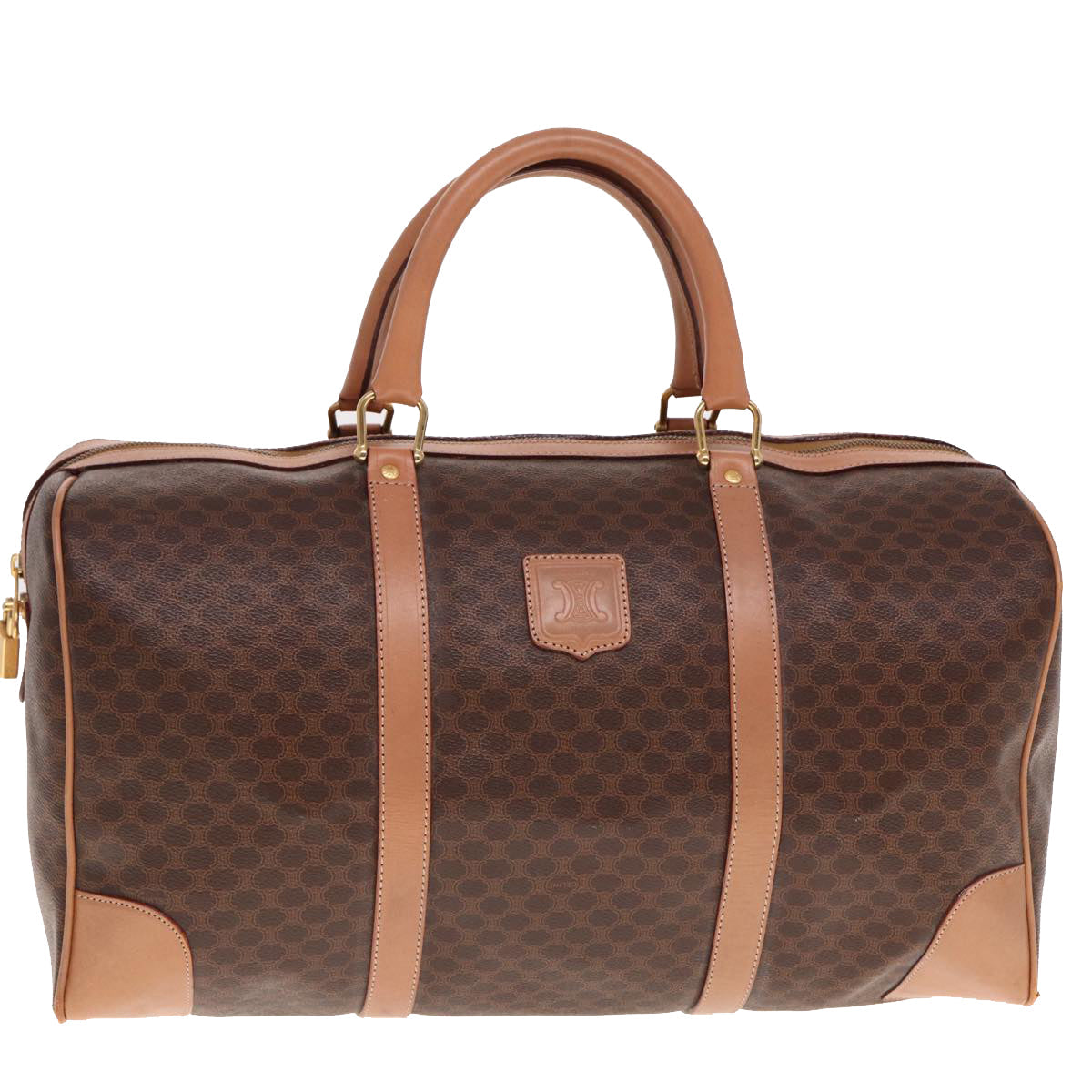 Luxury CELINE Macadam Canvas Boston Bag PVC Leather Brown 15177