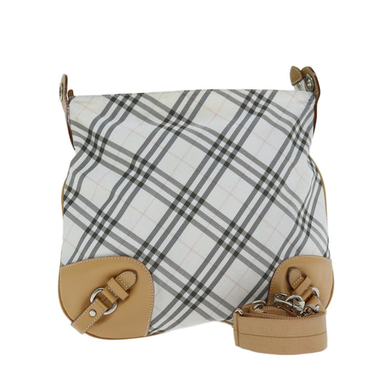 Burberry Nova Check Blue Label Shoulder Bag Nylon White Auth bs15359