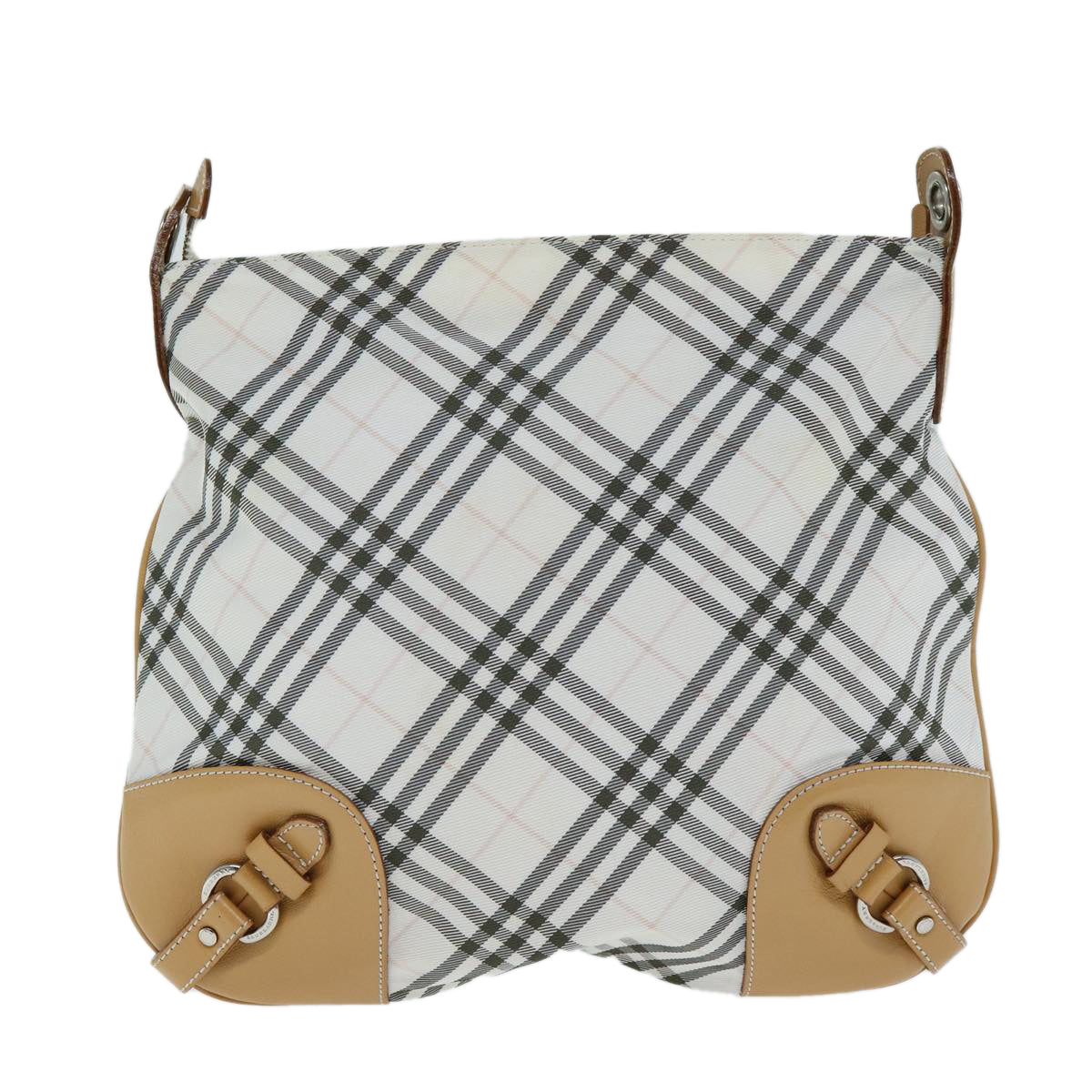 Burberry Nova Check Blue Label Shoulder Bag Nylon White Auth bs15359