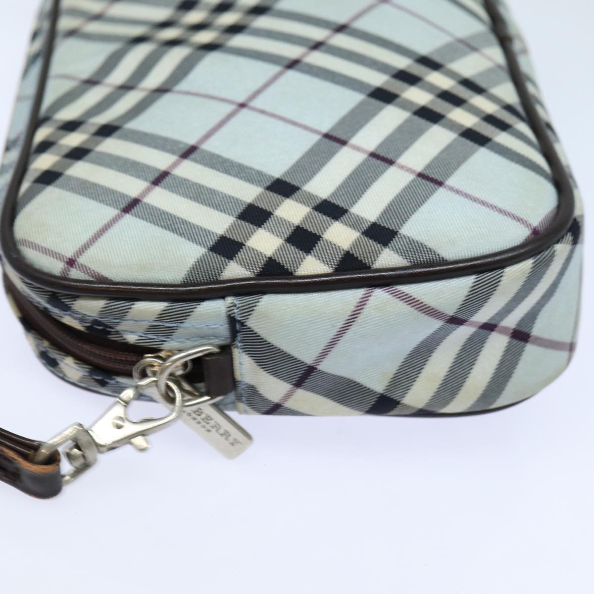 Burberry Nova Check Blue Label Hand Bag Nylon Light Blue Auth bs15360