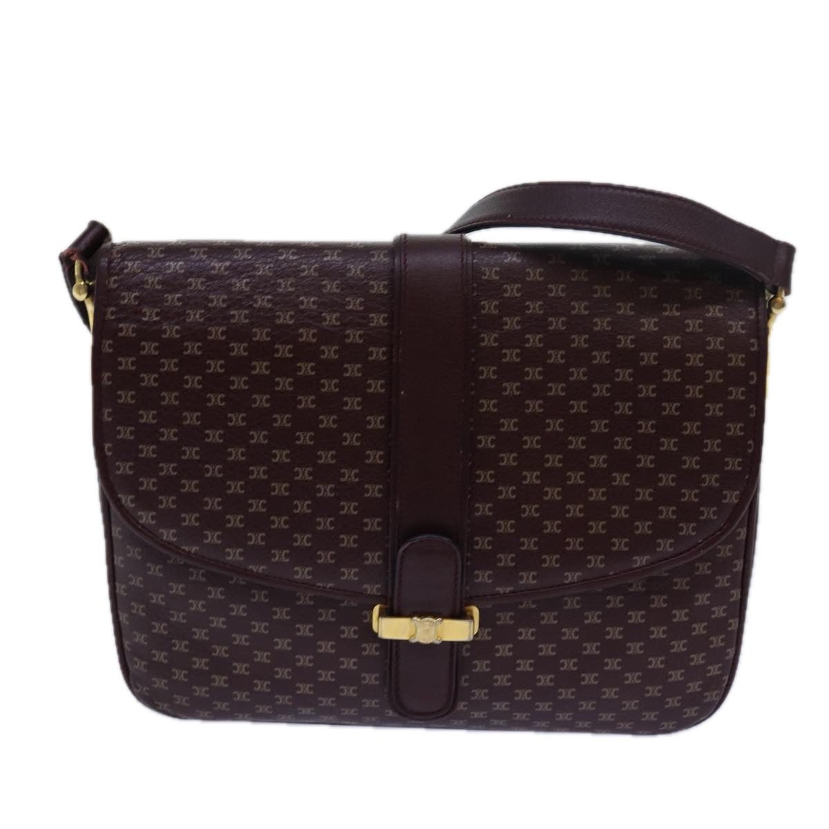 Luxury CELINE Macadam Canvas Shoulder Bag Leather Red 15455