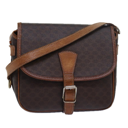 Luxury CELINE Macadam Canvas Shoulder Bag PVC Leather Brown 15468