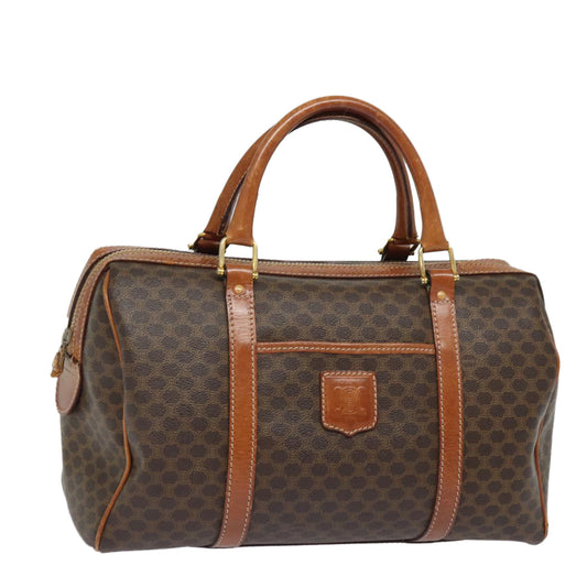 Luxury CELINE Macadam Canvas Boston Bag PVC Leather Brown 15494