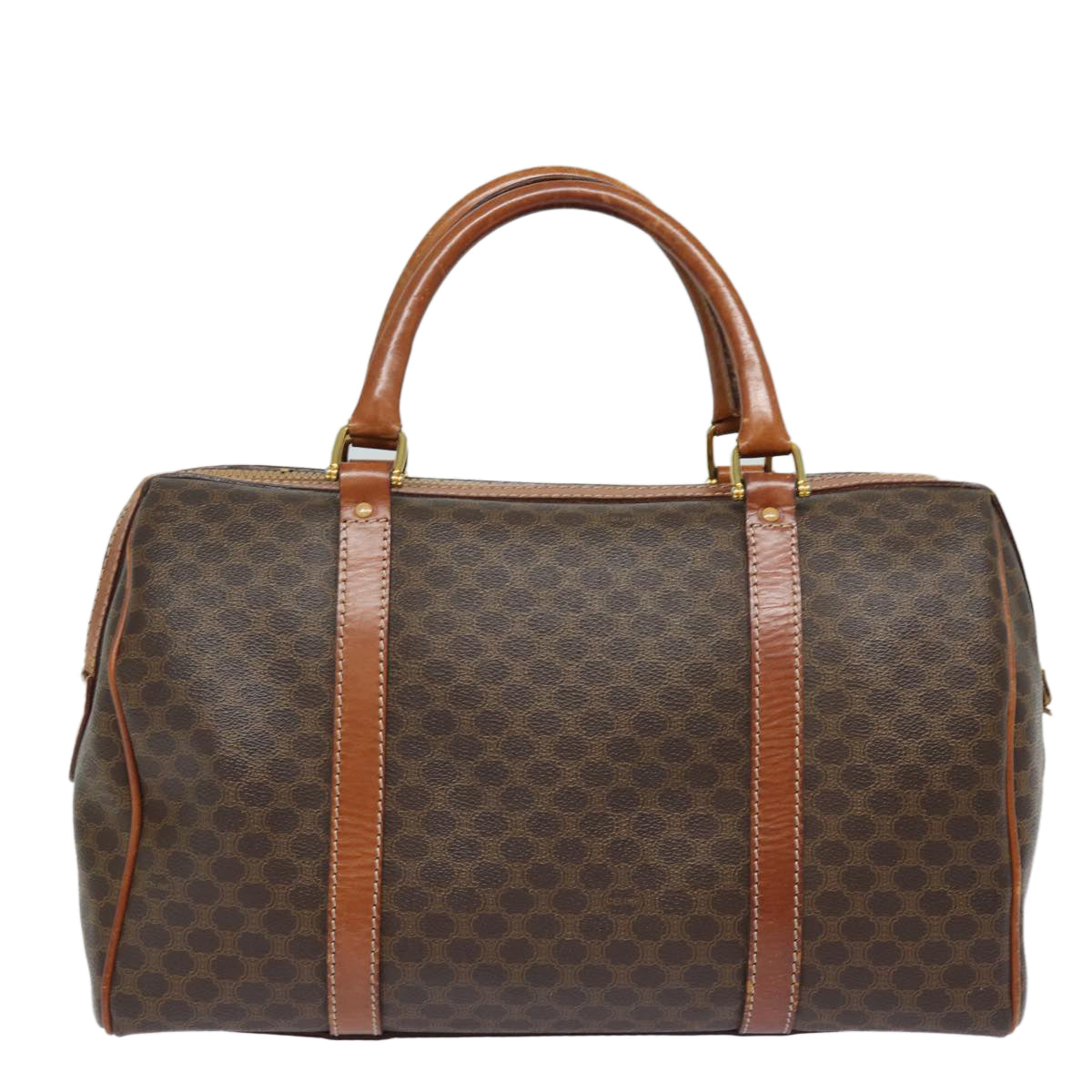 Luxury CELINE Macadam Canvas Boston Bag PVC Leather Brown 15494