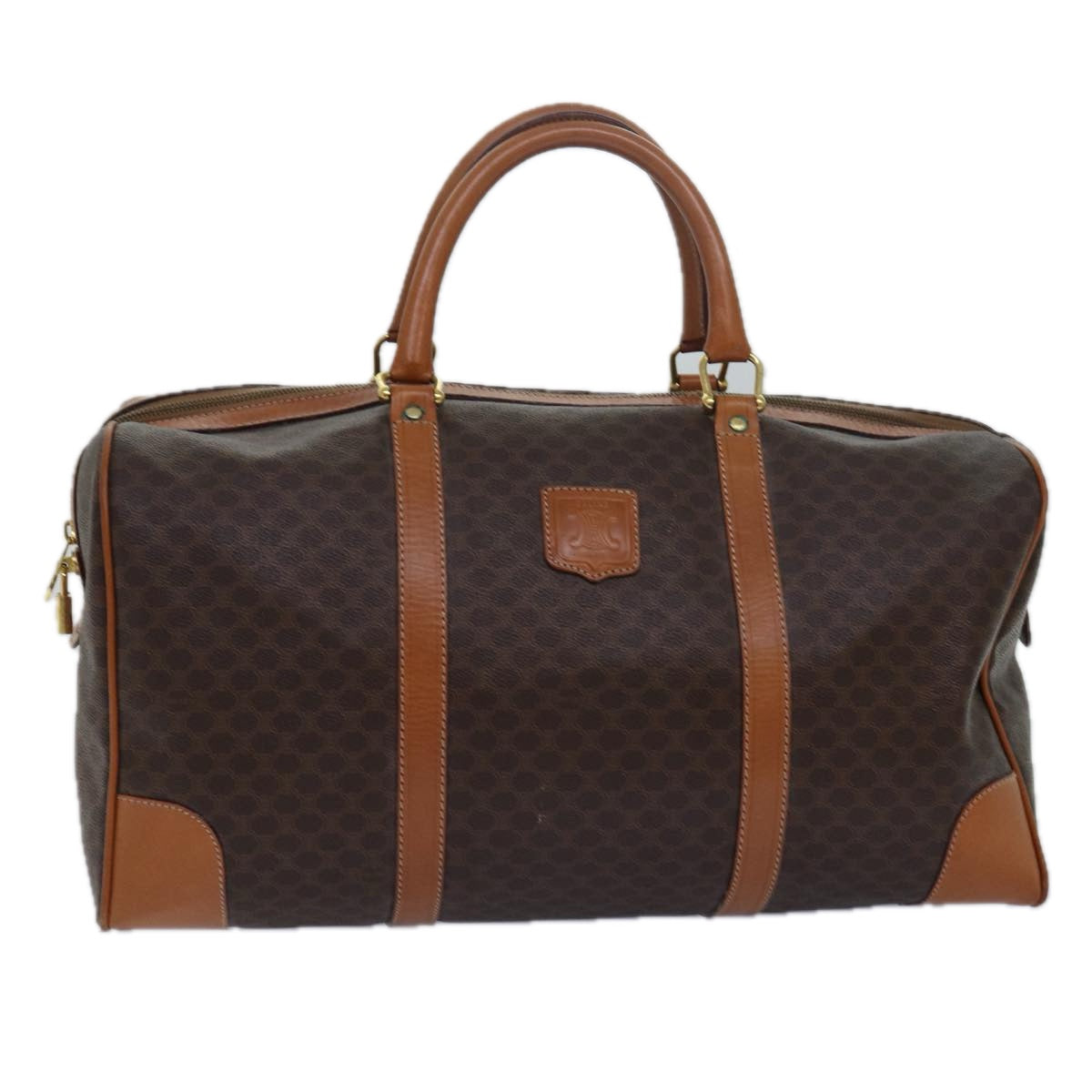Luxury CELINE Macadam Canvas Boston Bag PVC Leather Brown 15495