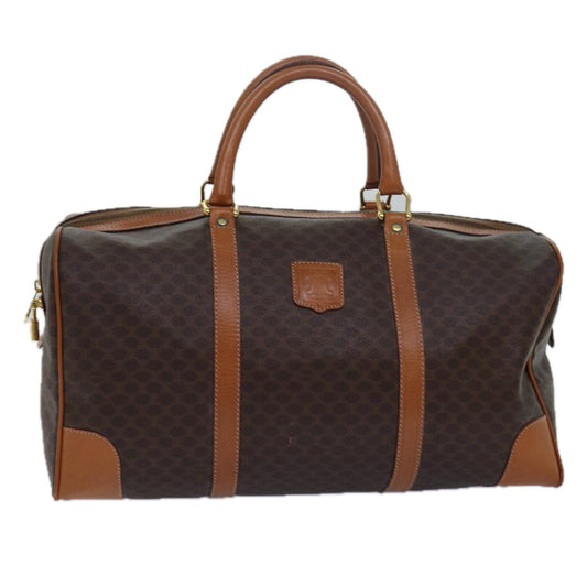 Luxury CELINE Macadam Canvas Boston Bag PVC Leather Brown 15495