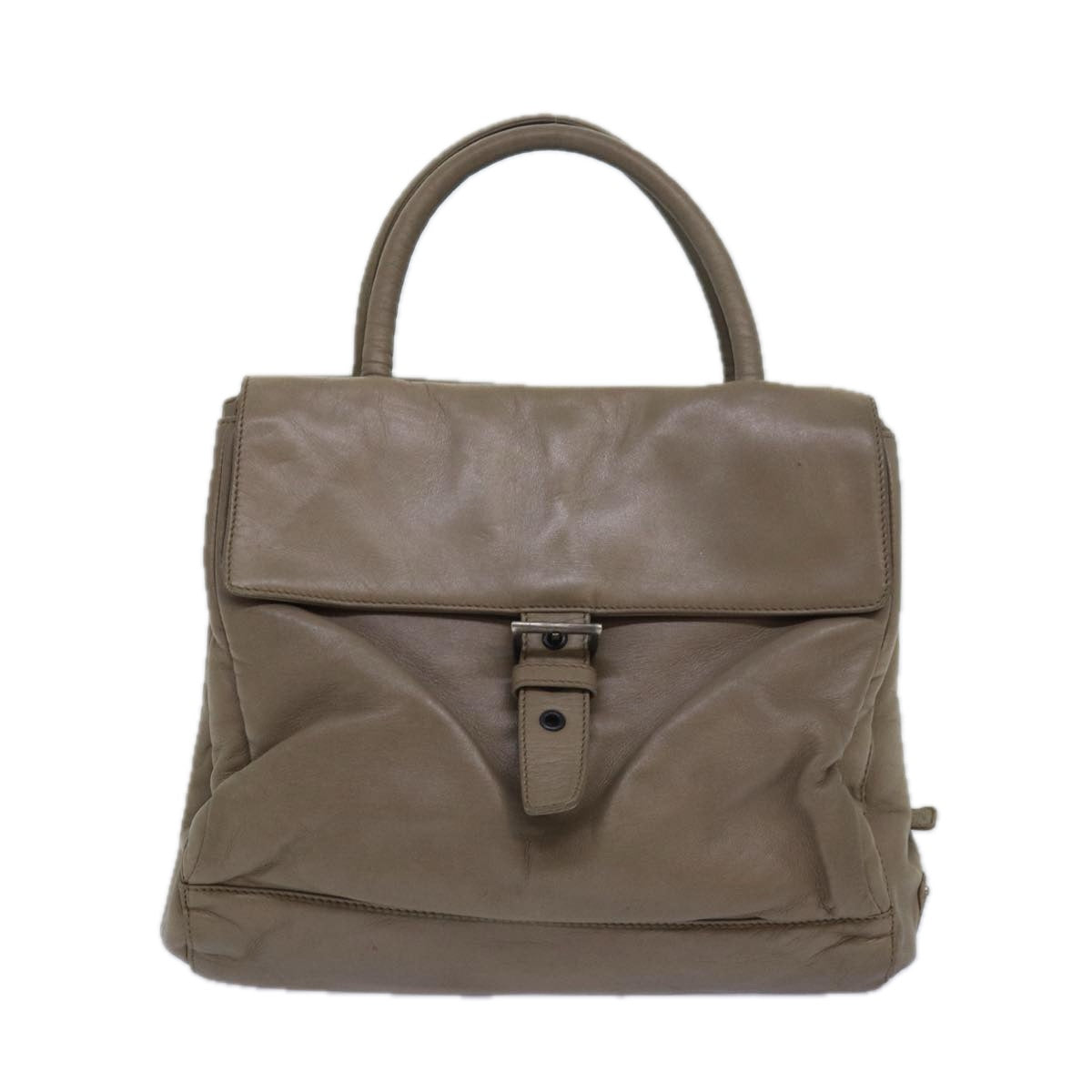 PRADA Hand Bag Leather Beige Auth