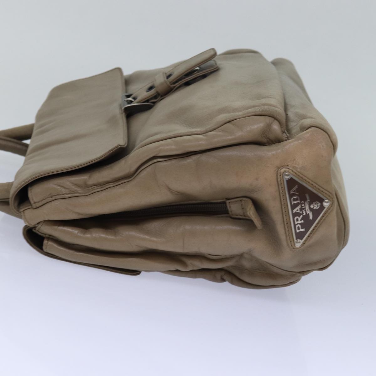PRADA Hand Bag Leather Beige Auth