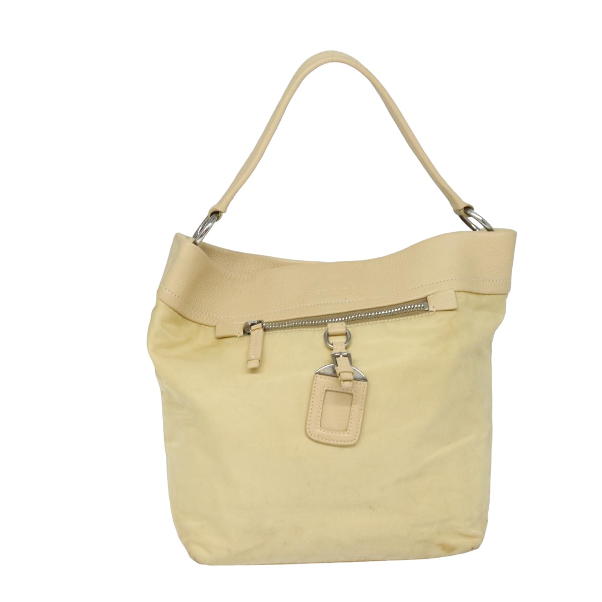PRADA Shoulder Bag Nylon Leather Beige Auth