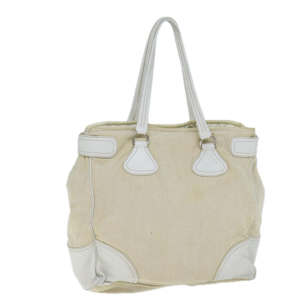PRADA Tote Bag Canvas Leather Beige Auth