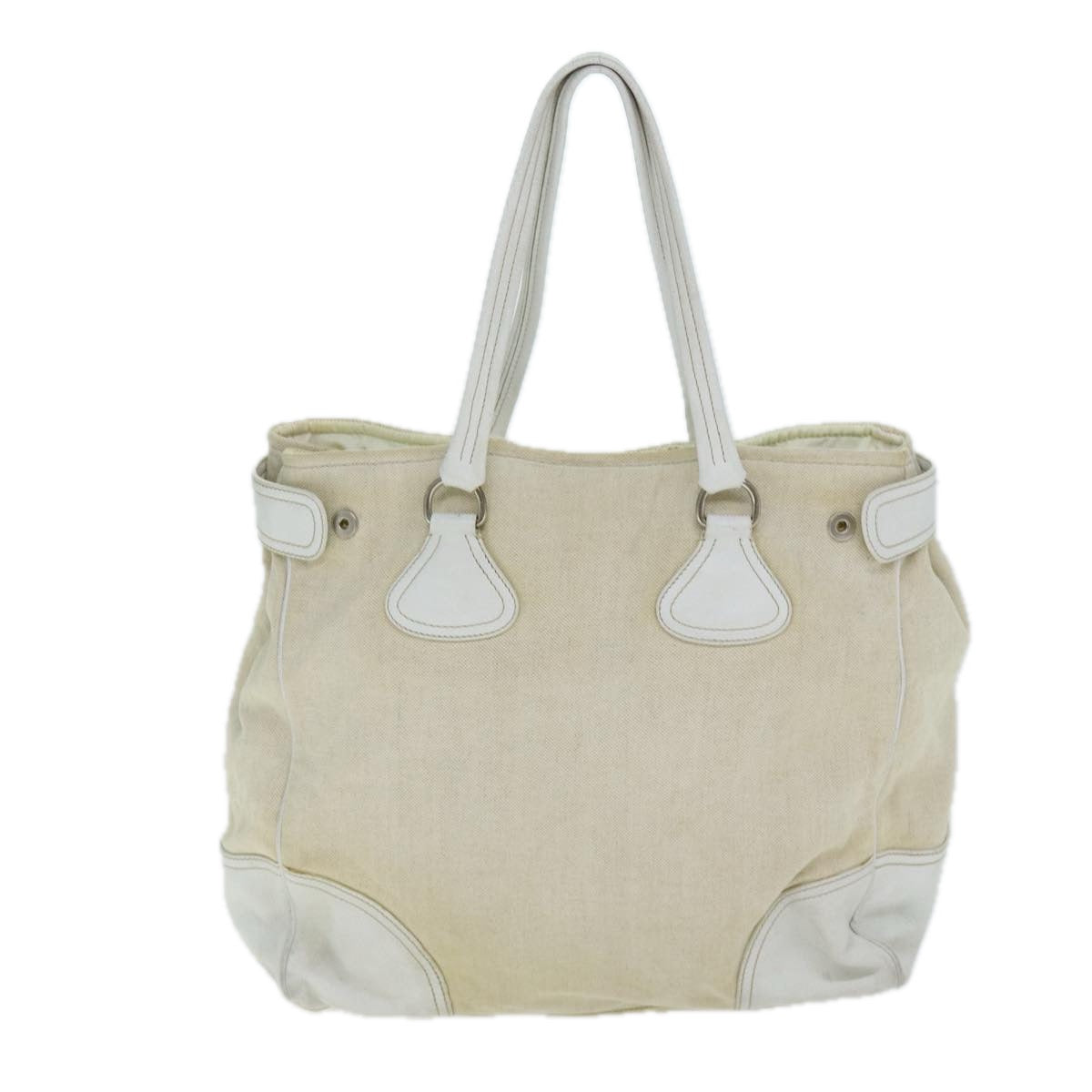 PRADA Tote Bag Canvas Leather Beige Auth
