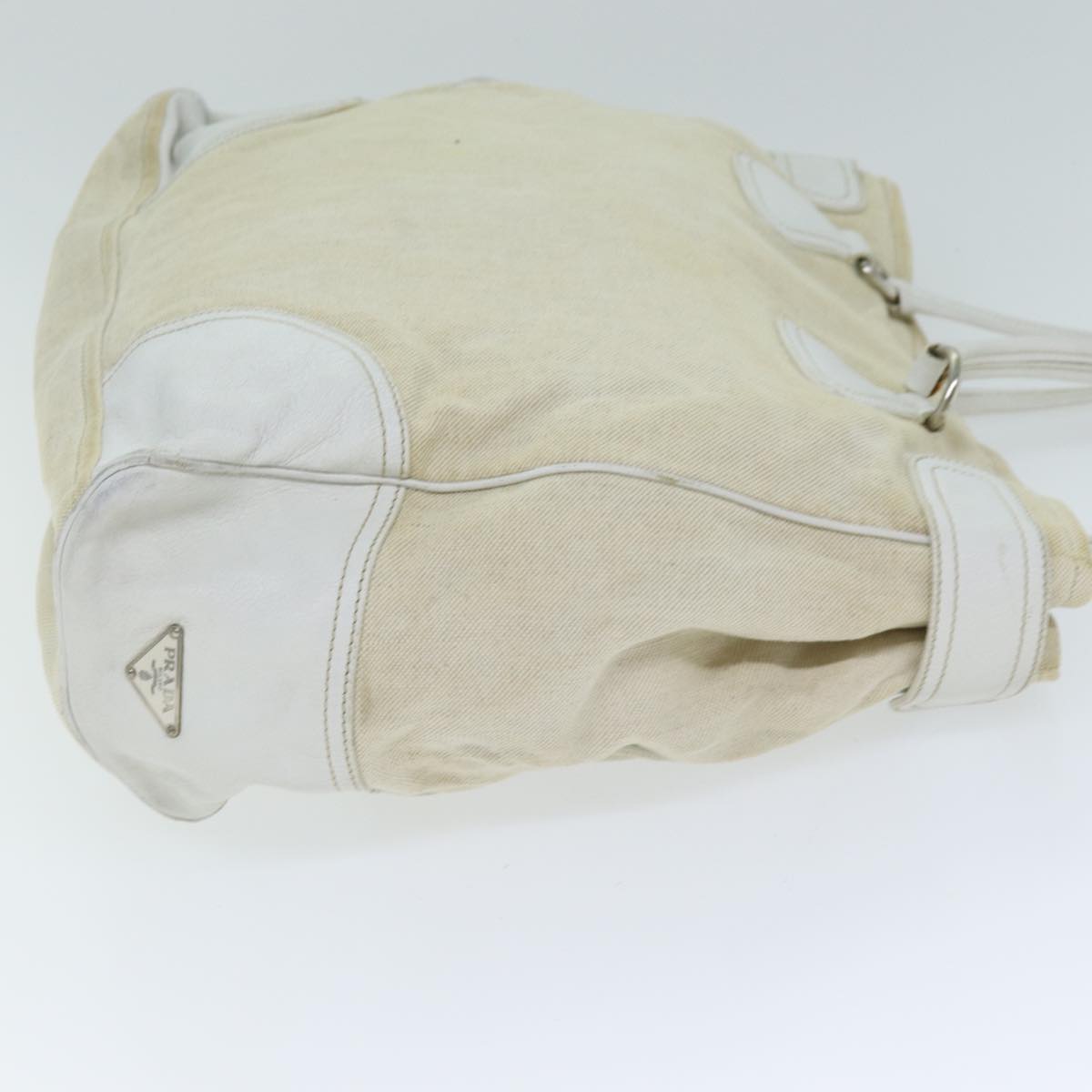 PRADA Tote Bag Canvas Leather Beige Auth
