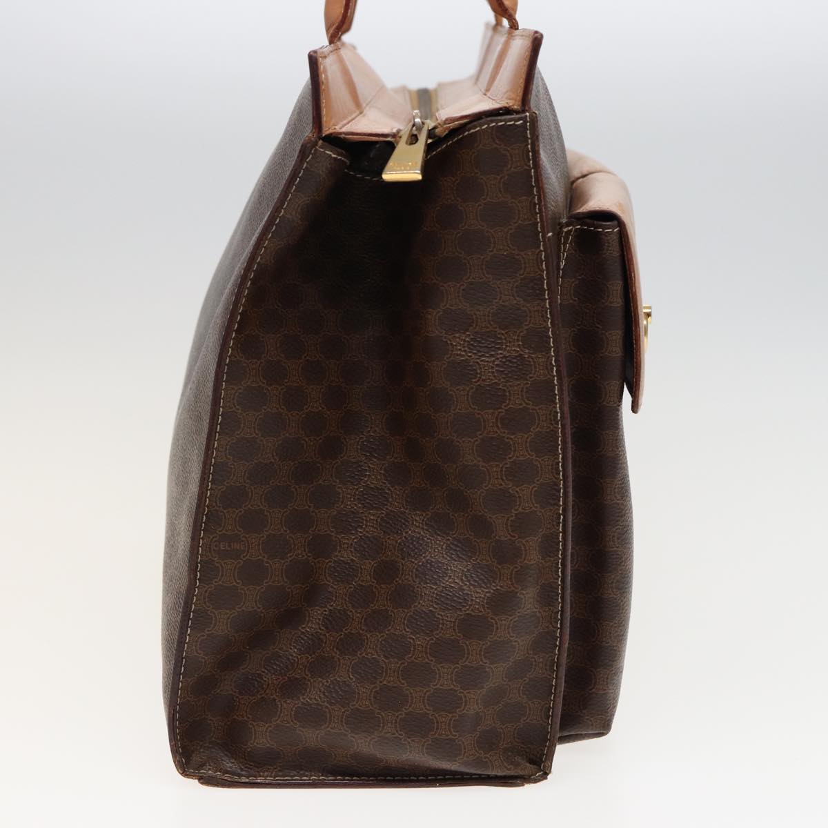Luxury CELINE Macadam Canvas Hand Bag PVC Leather Brown 15629
