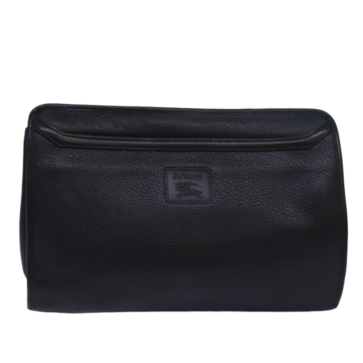 Burberry Clutch Bag Leather Black Auth bs15681