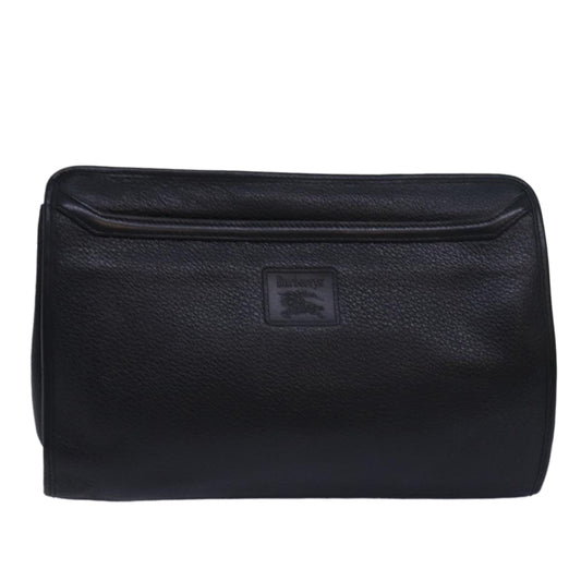 Burberry Clutch Bag Leather Black Auth bs15681