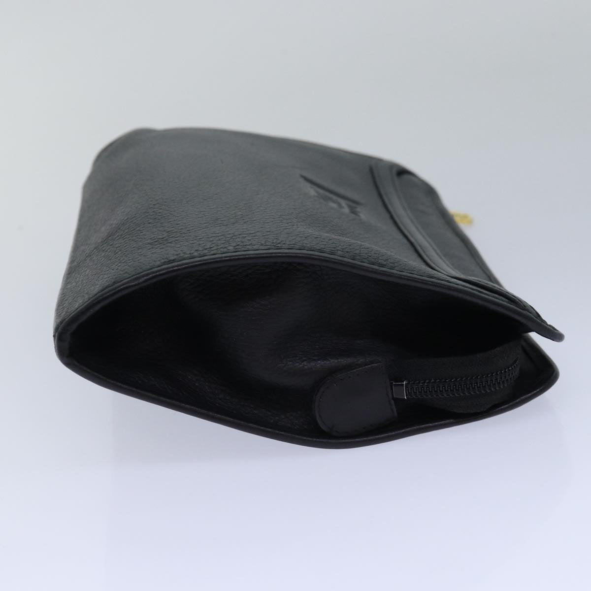 Burberry Clutch Bag Leather Black Auth bs15681