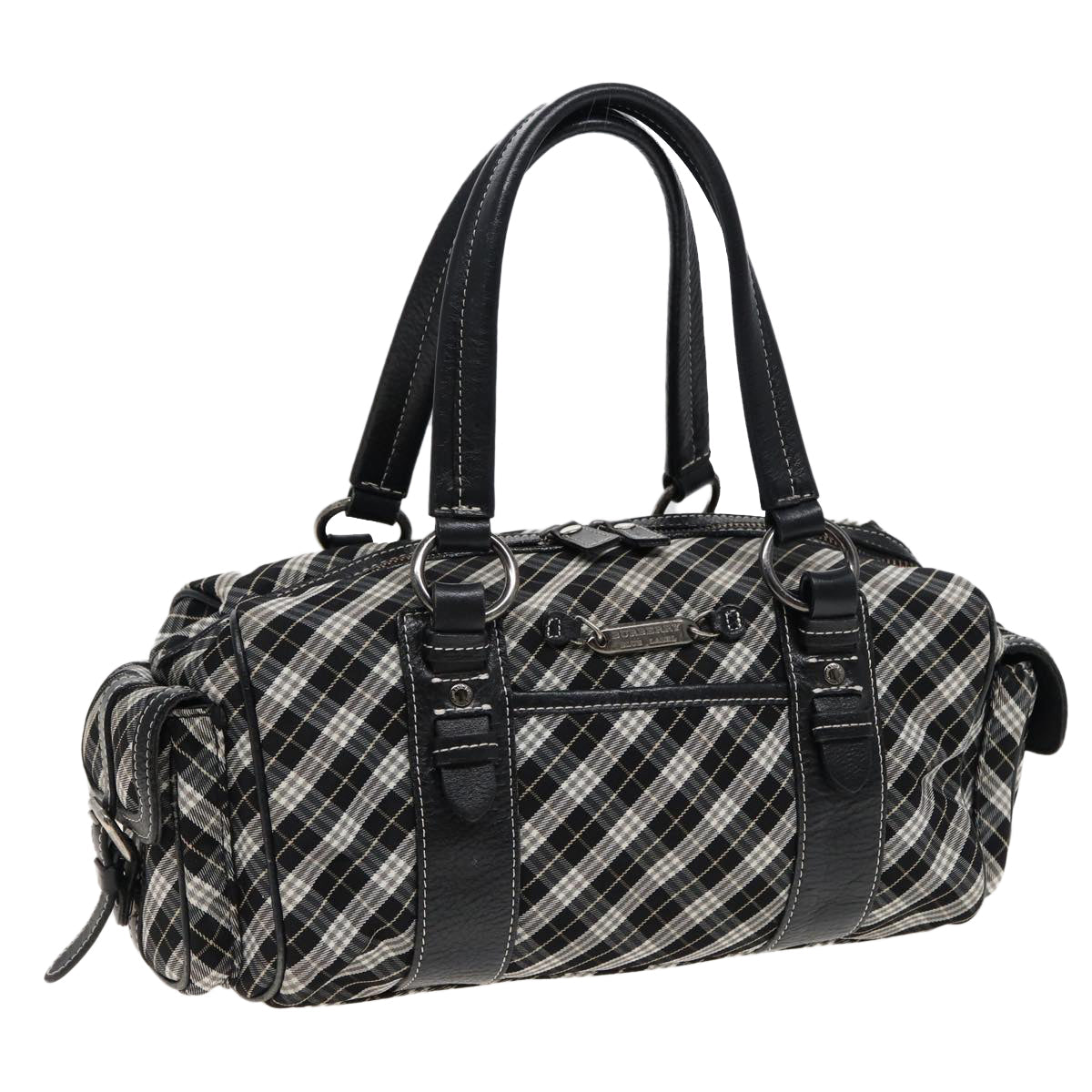 Burberry Nova Check Blue Label Hand Bag Nylon Black Auth bs15725